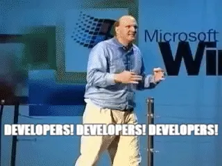 Steve Ballmer on stage chanting developers, developers, developers