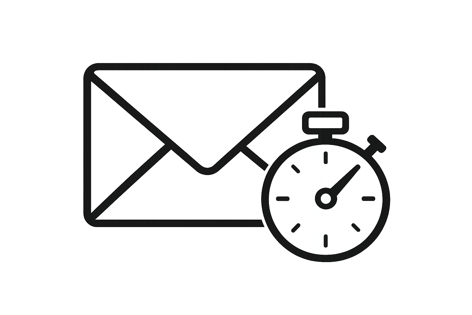 An envelope beside a stopwatch, illustrating email delivery speed